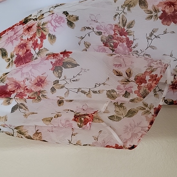 AMERICAN EAGLE OUTFITTERS Floral Open Front Duster Ivory, Pink,Green sz XS-S - Picture 5 of 12